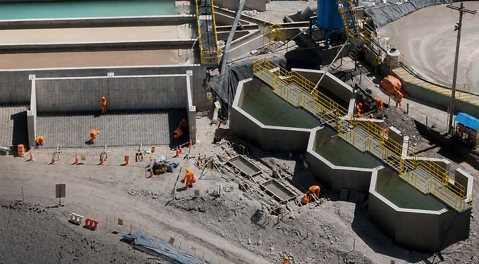 Aerial view of concrete civil works at the Chungar mining unit, Pasco